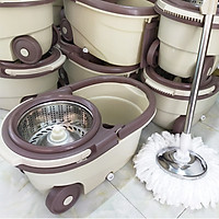 Bộ Chổi Lau Nhà Xoay 360 Độ Cao Cấp, Ổ Vắt Kep Phân Tách, Bánh Xe To, Cán và Mâm Inox Chắc Chắn - Broom Green PR05