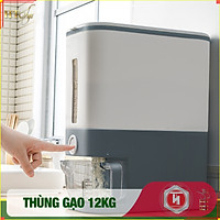 01 Thùng đựng gạo thông minh 12kg HT SYS, thiết kế dạng nhấn nút, chất liệu ABS cao cấp + 01 Vỉ móc Vàng Tài Lộc + 04 Khăn lau siêu thấm