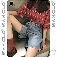Quần đùi bò denim short Jeans nữ SAM CLO dáng suông ulzzang ống rộng lưng ôm cạp cao màu trơn CODE 303