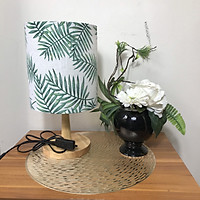 Đèn ngủ DB-B08 LÁ CỌ KIM , đèn ngủ trong phòng chân gỗ nhỏ, chao vải canvas hiện đại , công tắc bật tắt, tặng kèm bóng đèn