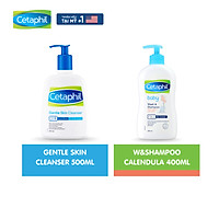 Bộ sản phẩm mẹ bé gồm Sữa rửa mặt Cetaphil Gentle Skin Cleanser 500ml + Tắm gội Cetaphil Baby Calendula Wash & Shampoo 400ml