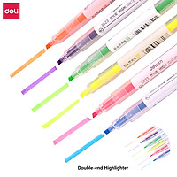 Deli Highlighter Coarse Fine Double-end Pen Keywords Marking Pen DIY Painting Fluorescent Pen Student Drawing Graffiti Color Marker Stationery Portable Colorul Pen For School Office
