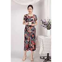 Bộ đồ nữ mặc nhà trung niên cho các bà, các mẹ - Bộ đồ ngủ Tole (lanh) - Bộ mặc nhà trung niên vải lanh (tole) Vicci BGS.082, thiết kế áo cộc tay phối quần ống sớ in hoạ tiết (Màu 19-20-21-22-23)