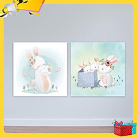 Bộ 2 tranh cho trẻ em “Thỏ mẹ và các con” | Tranh phòng em bé W3386