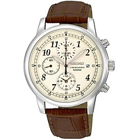 Seiko Men's SNDC31 Classic Stainless Steel Chronograph Watch with Brown Leather Band
