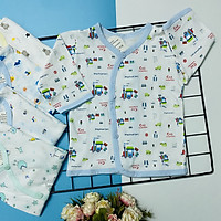 Set 5 áo sơ sinh cotton tay dài cài nút xéo họa tiết J-Tomtom Baby cho bé trai, bé gái