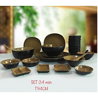 Bộ đồ ăn 24 sản phẩm men đen nâu gốm theo phong cách men nhật