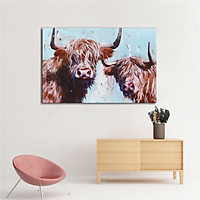 Highland cow Colourful wall art printed on canvas 22'' X 16"