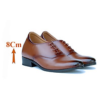 Giày Độn Nam T&TRA Tăng Cao 8Cm- S1012 Nâu Bò- Chất Liệu Da Bò Cao Cấp, Đế Cao Su Ghép ( Đế Pháp), Phần Tăng Cao Ẩn Bên Trong