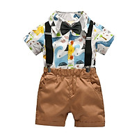 Gentleman Kids Boys Clothes Children Clothing Sets Summer Baby Boy Cartoon Print T-Shirt Suspender Short Pants Outfits