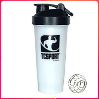 Bình lắc Shaker pha sữa cho người tập GYM hiệu TCSPORTFOOD - Bình nước thể thao Shaker 600 ml - Bình màu trắng nắp đen
