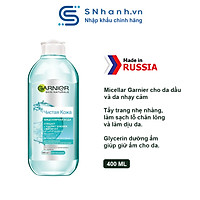 Tẩy trang Micellar Garnier Xanh dành cho da dầu và da nhạy cảm 400ml