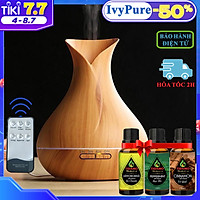 Máy Xông Tinh Dầu Tặng 3 Tinh Dầu Sả Chanh + Bạc Hà + Quế. Máy Khuếch Tán Tinh Dầu Có Remote Điều Khiển Từ Xa Chuyên Dụng Xông Tinh Dầu Cho Phòng Lớn