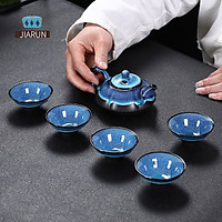 Bộ trà gốm màu xanh 7 món bằng gốm sứ đầy màu sắc Tianmu