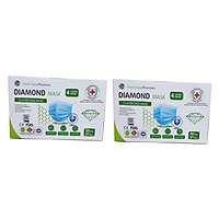 Bộ 2 hộp khẩu trang y tế 4 lớp vải kháng khuẩn DIAMOND MASK hộp 50 cái màu xanh tiêu chuẩn ISO, CE, FDA xuất khẩu Châu Âu - Mỹ