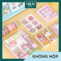 Set Sổ tay - 21 món trang trí (6 cuộn Washi tape - 10 tờ Sticker dán trang trí - Giấy note - hộp quà)