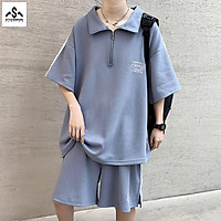 Bộ Đồ Nam Mùa Hè Áo Cộc Tay Cổ Bẻ In Logo Form Rộng Hot Trend 2022 STYLE MARVEN - SET NAM 008C