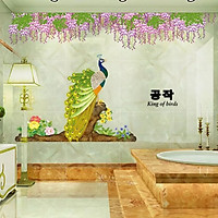 Decal dán tường Chim công dưới hoa trang trí phòng khách,phòng ngủ đẹp