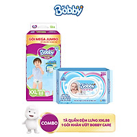 Combo Tã quần Bobby có đệm lưng thấm mồ hôi đủ size và 1 Gói khăn ướt trẻ em Bobby care không hương 100 tờ