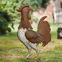 Old Rust Vintage Retro Ground Plug Durable Rooster Courtyard Big Cock Decor