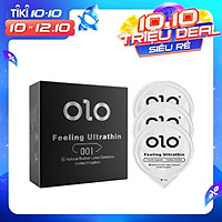 Bao cao su OLO siêu mỏng 0.01mm Feeling Ultra Thin màu đen - hộp 3 chiếc - olo_store