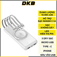 Pin Sạc Dự Phòng DKB 10000mAh YM-368 - Hỗ Trợ Sạc Nhanh - Tích Hợp Sạc Không Dây - Kèm 4 Đầu Dây Sạc - Hàng Chính Hãng DKB