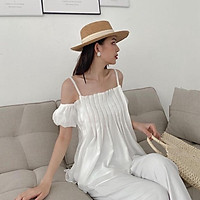 Áo trễ vai 2 dây nữ Áo hở vai chất tơ mềm - Áo kiểu nữ tay bồng cao cấp thiết kế dập ly A-2DL