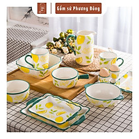 Bộ bát đĩa đẹp, chén dĩa sứ, tô bát ăn cơm gốm sứ cao cấp 12 món, vẽ tay thủ công tinh xảo PD096