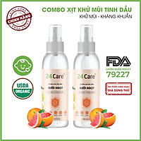 Combo 2 chai Xịt Phòng Tinh Dầu Bưởi Úc Hữu Cơ Organic 24Care 100ML/Chai - Kháng khuẩn - Khử mùi hôi - Đuổi muỗi, côn trùng - Hương thơm thư giãn.