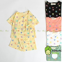 Đồ Bộ Bé Gái, Bé Trai Mkm Vải Thun Lạnh Họa Tiết Tai Thỏ Dễ Thương, Bộ Cộc Tay Cho Bé Mặc Nhà Mùa Hè MKM2136