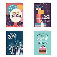 Thiệp sinh nhật Birthday - combo 4c thiệp Grey 7x10cm (495)