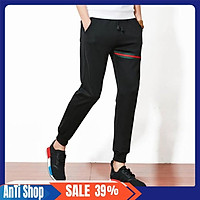 QUẦN NAM MÀU ĐEN CHẤT VẢI THUN HÀNG FREESIZE 1 CỠ FORM DÁNG RỘNG DƯỚI 65KG MẶC VỪA (SỌC XANH ĐỎ)