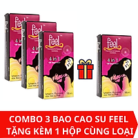 Bộ 3 Bao cao su Malaysia Feel 4 in 1 Kéo dài thời gian + Tặng 1 hộp Feel cùng loại ( Hộp 12 chiếc)