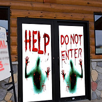 AFH1124 Halloween haunted House Layout Scary HELP DONOT ENTER Glass Sticker