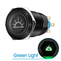 1 PCS Durable 12V 19mm Car Push Latching Button Blue Dome Light LED Metal Switch #Green