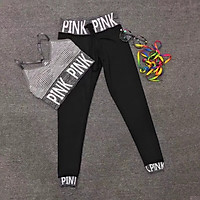 Set Quần Áo Tập Gym Nữ - Set Bộ Đồ Tập Yoga Pink Cá Tính Áo Bra Quần Dài