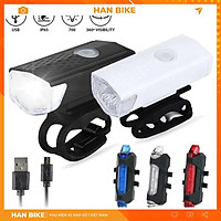 Combo đèn pin xe đạp siêu sáng và đèn cảnh báo xe đạp leo núi an toàn chống nước dây sạc usb