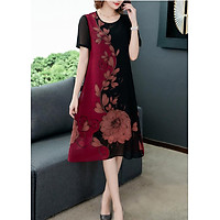 Đầm Suông Voan Nữ Đẹp In Họa Tiết Liên Hoa Kiểu Đầm Suông Thời Trang Trung Niên Cho Người Mập Từ 53-78Kg ROMI 3226