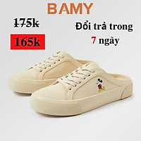 Giày Sục Thể Thao Nữ MK màu Kem, Sục bata đạp gót đế bánh mì 3cm BAMY From rộng