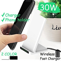 30W Double coil Qi Wireless Fast Charger Vertical Quick Charging Bracket High Power Docking Stand For mate30 pro/mi9 pro