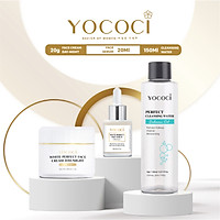 Bộ 3 sản phẩm Yococi Perfect gồm 1 serum dưỡng da 20ml, 1 kem dưỡng trắng da mặt 20g & 1 nước tẩy trang 150ml