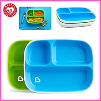 BỘ 2 KHAY ĂN DẶM CHIA NGĂN CHỐNG TRƯỢT MUNCHKIN CAO CẤP (XANH LÁ-XANH LƠ) CHO BÉ TỪ 6M+