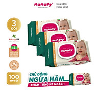 Combo 3 gói khăn ướt ngừa hăm, rôm sảy Mamamy 100 tờ/ gói, có nắp, kháng khuẩn, an toàn cho trẻ sơ sinh