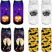 4 Pairs Low Cut Sock Men and Women Novelty Halloween Pumpkins Bats Casual Dress Socks