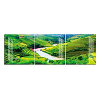 Tranh bộ 3 Bức Vuông - Tranh treo phòng khách-Tranh treo tường Phong Cảnh PC 10100/Gỗ MDF cao cấp phủ kim sa/ Chống ẩm mốc, mối mọt/Bo viền góc tròn