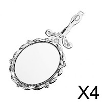 4xMini Folding Retro Antique Oval Makeup Cosmetic Handle Mirror Pocket Silver