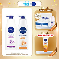 Bộ đôi chăm sóc phục hồi da Sữa Dưỡng Thể Dưỡng Trắng NIVEA Ban Ngày Giúp Phục Hồi & Chống Nắng SPF30 (350ml) - 88311 & Sữa Dưỡng Thể Dưỡng Trắng NIVEA Giúp Phục Hồi & Săn Da Ban Đêm (400ml) – 88126