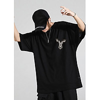 Áo thun Tay lỡ Nam Nữ Unisex Form Rộng Deer màu đen vải cotton in decal phản quang