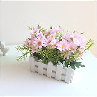 Hàng rào gỗ cắm sẵn hoa cúc họa mi giả HM-01