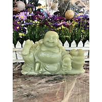 Tượng Phật Di Lặc ngồi cầm gậy như ý phong thủy đá ngọc Onyx - Dài 20 cm